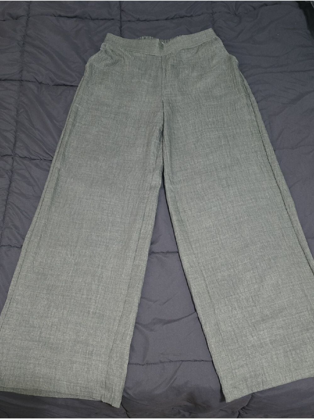 Max Studio Womens Olive Green Linen Blend Wide Leg Pants Drawstring Small